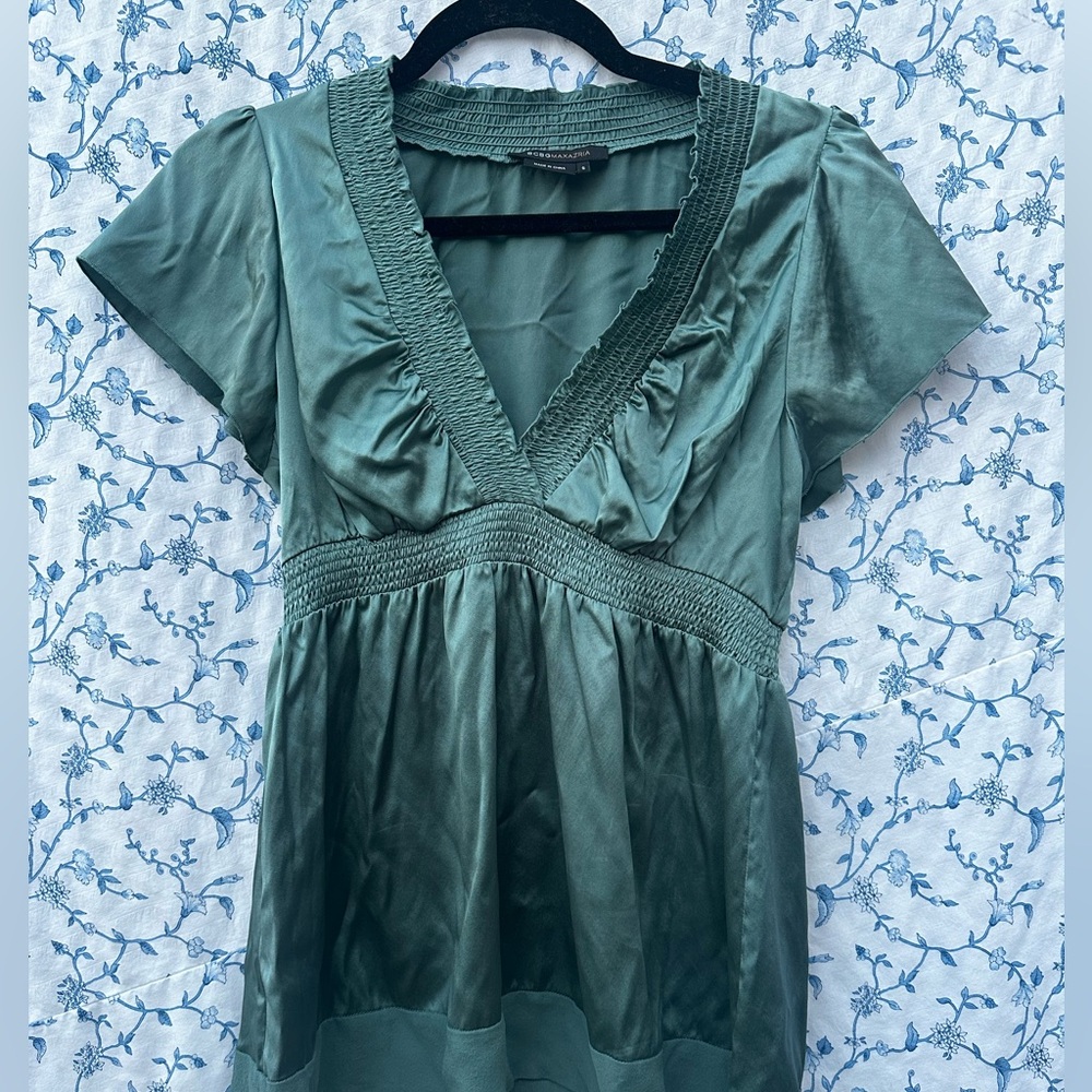 Y2K Teal Silk Baby Doll Blouse by BCBG MAXAZRIA